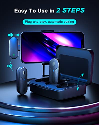 Viok Wireless Lavalier Microphone For Iphone Ipad, 2 Pack Mini Microphone With Charging Case, 2.4G Ultra-Low Delay 90Ft Transmission Wireless Mic For Video Recording, Vlog, Interview, Tiktok, Youtube #TOP3