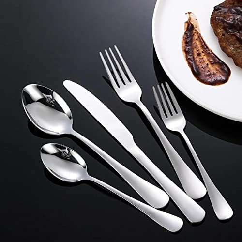 Image of Premium Daily Use Cutlery Stainless Steel Luxury Flatware Serving Dinner Spoon Fork Knife Reusable Mirror Finish for Home Kitchen Dining Table and Gifts (Set of 20, Silver)