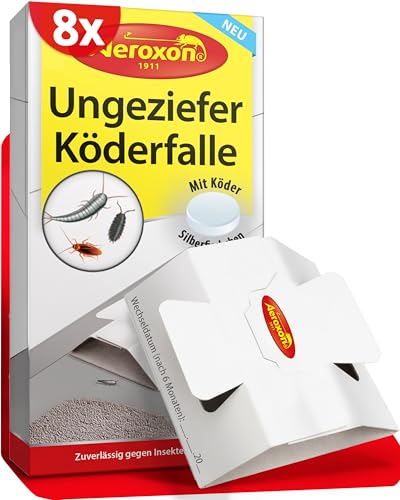 Aeroxon Ungeziefer Köderdose – 8X Insektenfallen zur Überwachung und Bekämpfung von Silberfischen, Schaben & anderem Ungeziefer – Silberfisch Köder, Ungezieferfalle, Köderdose gegen Insekten