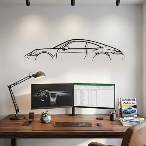 Image of Herrlich Homes Porshhee 911 Car Metal Wall Art | Metal | Easy to Hang | Car lover Gift | Classic Silhouette Metal Wall Decor | 70 cm