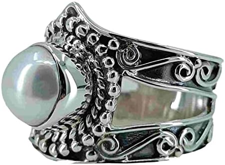 Navya Craft Freshwater Pearl 925 Sterling Silver Handmade Women Statement Ring June birthstone Jewelry, Boho Ring, Gift for her Sizes 4 to 13 for Christmas Anniversary Birthday Valentine day Gift wife