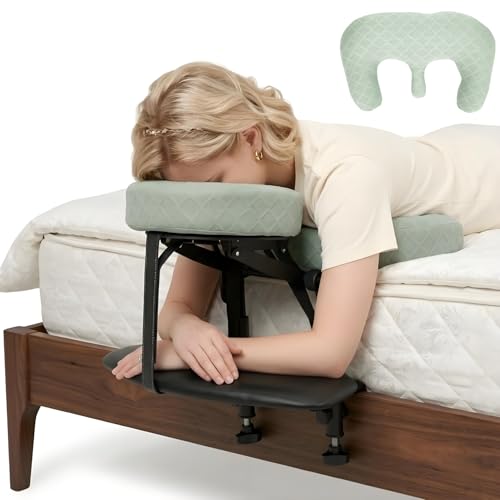COVECO Massage Headrest for Bed with Arm Rest & Breast Pillow Massage Face Cradle for Bed System with Pu Leather & Foam Pillow Ergonomic Beds Massages Head Holder for Women-Friendly Comfort