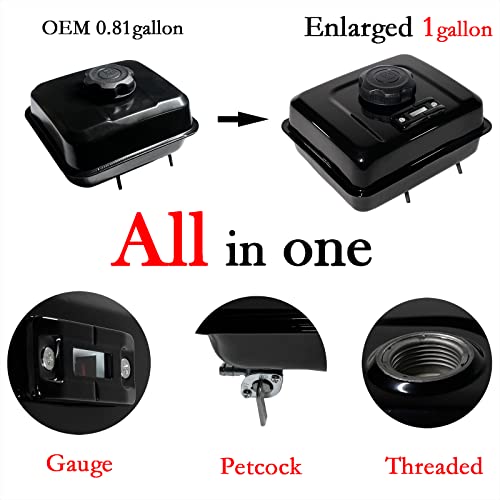 Image of JMCHstore 1 Gallon Gas Fuel Tank W / Fuel Gauge & Petcock for Predator 212 Hemi Engine, Coleman CT200U BT200X 196cc Mini bike, Baja warrior MB200, 200cc Go kart Parts, Honda GX160 GX200 Motor