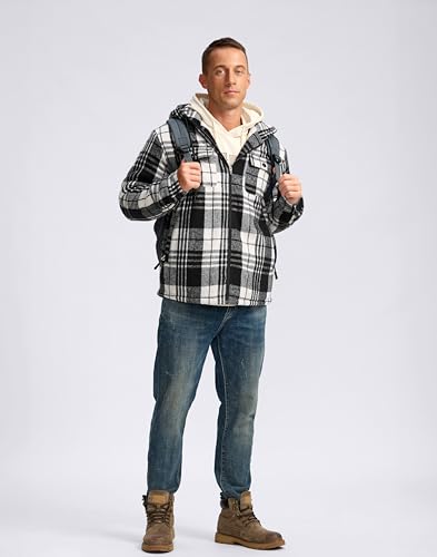 Image of G Gradual Men's Flannel Jacket Fleece Sherpa Lined Hoodies Zip Up Plaid Shirt Warm Winter Jackets for Men with Zipper Pockets