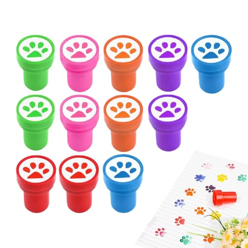 12 Stück Hundepfoten Stempel Kinder, Bunte Kinderstempel Set Lehrer Stempel Motivationsstempel Für Unterrichtsräume, Partys Und Lernaktivitäten In Der Schulbildung