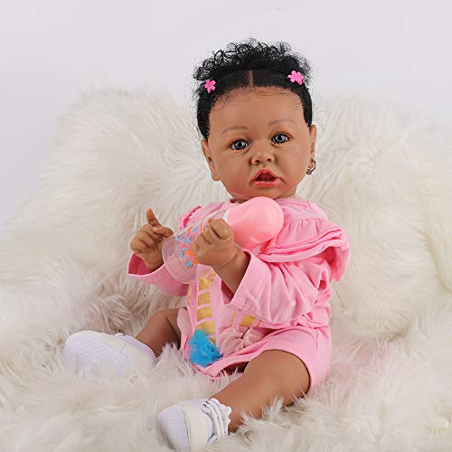 Image of HOOMAI Reborn Baby Black Dolls African American Lifelike Silicone Doll Realistic 22.8 Inch with Cloth Body Birthday Gift Set for Ages 3+