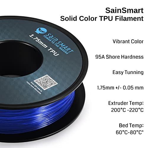Sainsmart - 101-90-161 Blue Flexible Tpu 3D Printing Filament, 1.75 Mm, 0.8 Kg, Dimensional Accuracy +/- 0.05 Mm #TOP1