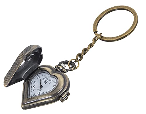 Image of AUGEN Pocket Watch Metal Keychain Heart Retro Vintage for Gifting With Key Ring Anti-Rust (Pack Of 1)