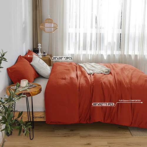 Cottebed Burnt Orange Queen Comforter Sets Clearance Prime, Soft Washed Cotton Lightweight All Season Terracotta Full Sized Bedding Down Alternative Comforters Pillowshams Men Women(Orange,Queen/Full) #TOP3