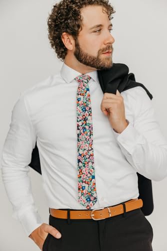 Image of DAZI Men's Skinny Tie Floral Print Cotton Necktie, Great for Weddings, Groom, Groomsmen, Missions, Dances, Gifts.