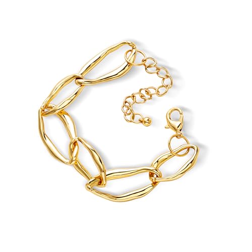 PHNIBIRD Gold Bracelets for Women Gold Filled Chunky Chain Bracelet for Large Wrist Statement Link 8+2 Inches Adjustable for Fall