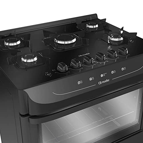 Fogão Mueller preto fosco 5 Bocas com mesa de vidro e acendimento Mfv5bb