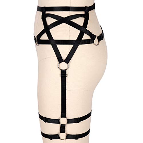 Petmhs Women's Pentagram Harness Garter Belt Punk Leg Waist Straps Lingerie Adjust Thigh Stockings Body Caged Belts (Black) #TOP4