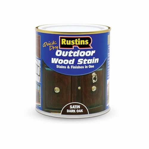 Rustins Quick Dry Outdoor Wood Stain Dark Oak 500ml- Durable and Weather-Resistant Finish Fast Drying Vibrant Color for Decks Fences & Furniture Available in Many Wood Shades