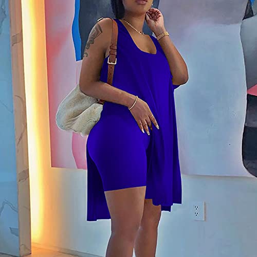 Colete feminino casual sólido gola em U longo verão com fenda alta camisa regata skinny conjunto plu