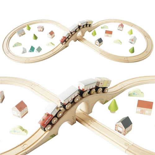 Le Toy Van Wooden Train Set including Figure of 8 Train Track, Plastic Free Set including Universal Compatible Train Track