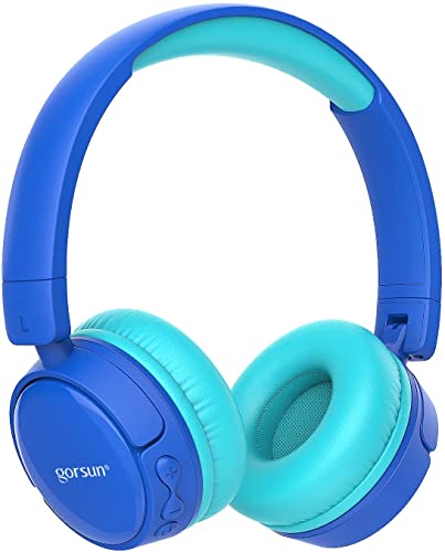 Gorsun Cuffie Bluetooth per bambini regolatore di volume 85dB, Cuffie Bluetooth senza fili per bambini con microfono, Cuffie per bambini over-ear stereo bluetooth pieghevoli blu
