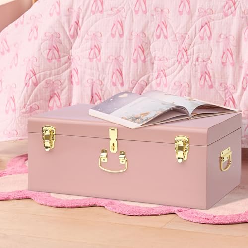 Image of Vixdonos Large Metal Trunk Decorative Storage Box College Dorm Chest with Handle