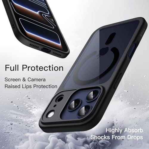 Image of JETech Magnetic Case for iPhone 17 Pro Max 6.9-Inch Compatible with MagSafe, Shockproof Phone Bumper Cover, Solid Color Matte TPU Frame, Anti-Scratch Clear Back (Black)