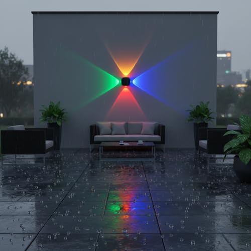 Image of FERA 4 Way LED Wall Light Outdoor Waterproof - Multicolor (Red, Blue, Green, Yellow) Beam (Up, Down, Left, Right) Lamp for Home Decoration, Elevation & Balcony - Surface Mounted (IP65) (4 Way Color)