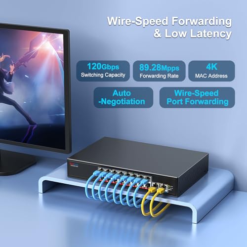 Image of 18-Port 2.5G Ethernet Switch with 10G Uplink, 16x2.5Gbps + 2x10G RJ45 Ports,VunLink Multi-Gig Unmanaged Network Switch, Plug & Play LAN Switch, Desktop Rackmount for NAS, Gaming, WiFi 6 /7, Office