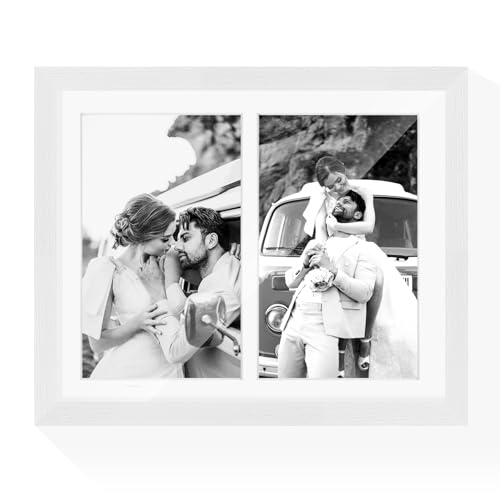 8.5x11 Oak Wood Picture Frame - Minimalist 8.5x11 Picture Frame with Mat Display 2Pcs 5x7 Photos, 5x7 Picture Frame Wood, Natural Solid Wooden Picture Frames(1 Pack, White)