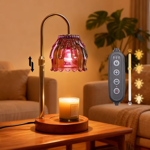 Flyzenvibe Candle Warmer Lamp with Timer & Dimmer Birthday Gifts for Women Mom 4-Level Dimmable Flower Heat Lamp for Jar Candles Adjustable Height House Warming Gifts Home Decor (Purple