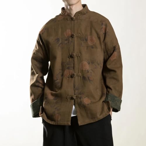 KANG POWER Vestido tradicional chinês vintage gola alta jaqueta masculina estampa casual tai chi kun