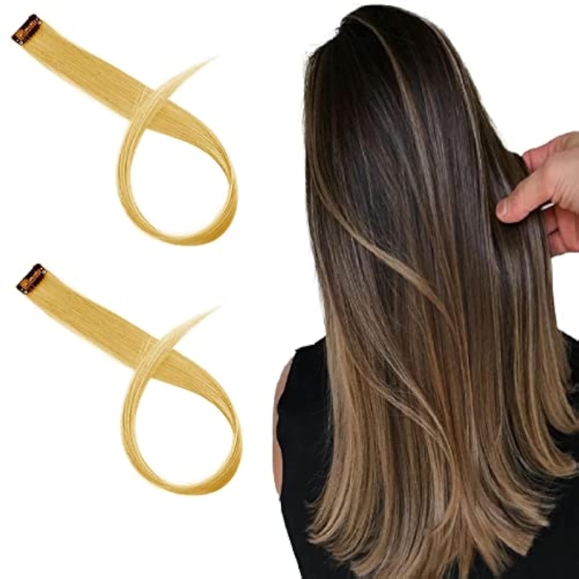 Highlights Clip on Hair Extensions Set of 2Pcs Light Brown