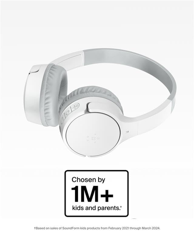 Belkin SoundForm Mini - Wireless Bluetooth Kids Headphones, 30H Battery, 85dB Safe Volume Limit, Built-in Microphone - Toddler On-Ear Earphones for iPhone, iPad, Fire Tablet, Ideal for School - White - Image 2