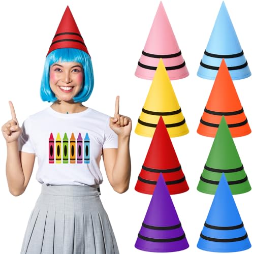 Fourluoo 8 Packs Crayon Hat Gnome Hats Felt Cone Dwarf Cap for Halloween Costume Accessory Party Supplies