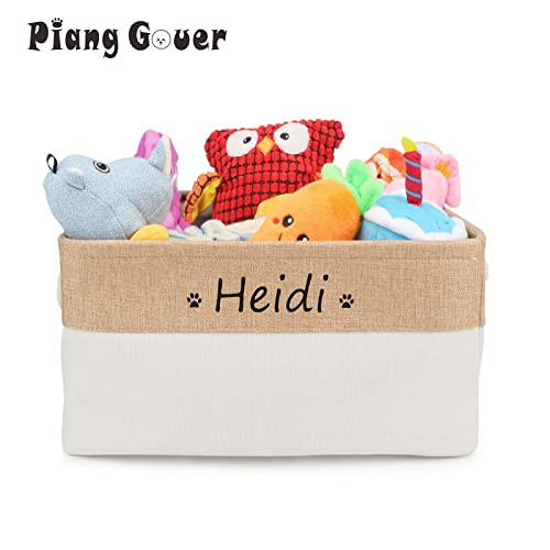 PIANG GOUER Aufbewahrungskorb für Hundespielzeug, Mit personalisiertem Kosenamen Faltbare rechteckige Aufbewahrungsbox für Organisation Katzen und Hundekleidung, Spielzeug(Beige,S)
