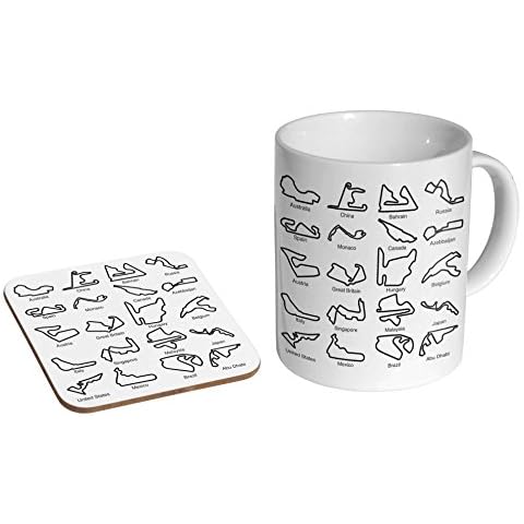 Racing Circuit Tracks Collage F1 GP Ceramic Coffee Mug + Coaster Gift Set ? Cover