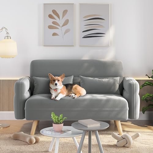 Yaheetech Small Modern Fabric Loveseat Small Sofa Upholstered Couch 116cm Futon Settee Lounge with Tapered Legs for DormOfficeBedroomLiving Room Furniture Light Gray