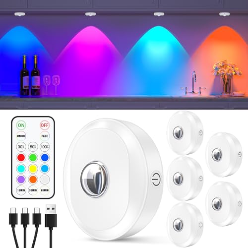 WILLED RGB Rechargeable Puck Lights with Remote Control, Under Cabinet