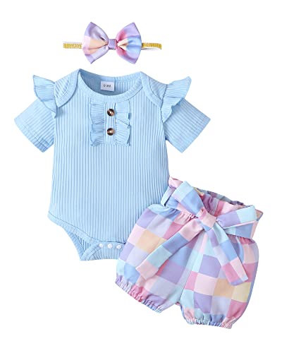 Image of Mioglrie Newborn Baby Girl Clothes Romper Shorts Set Cute Infant Summer Outfits Cotton Baby Clothes for Girls