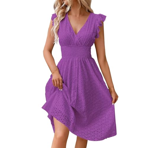 Robe De Soirée Longue Ete De Cérémonie Boheme Robe Femme Chic Et Elegant Mariage Dentelle Cocktail Vetement Ete sans Manches Fluide Portefeuille Grande...
