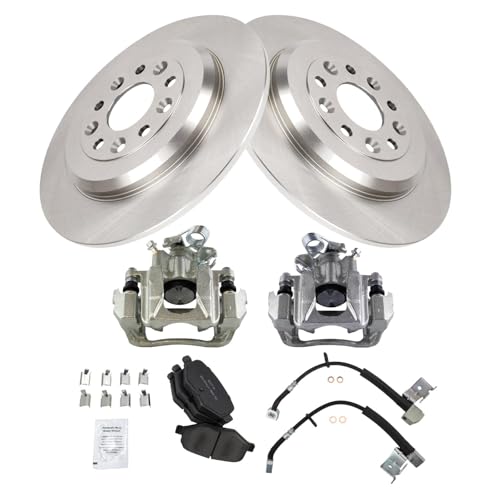 Image of TRQ Rear Brake Pad and Rotor Set Semi Metallic Rotors Calipers Compatible with 2011 Ford Explorer
