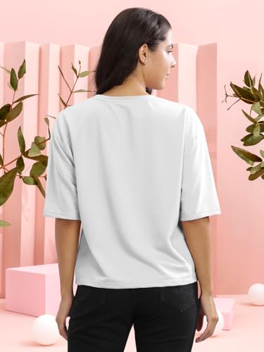 Image of HELLCAT Beige Printed Loose Fit Crew-Neck Crop T-Shirt for Women