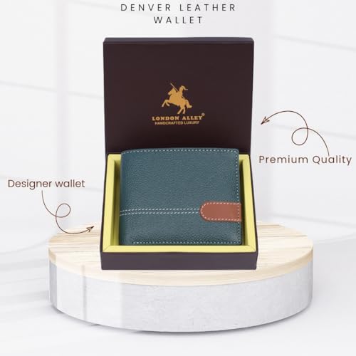 Image of LONDON ALLEY Denver Green Leather Wallet for Men | RFID Protected | Classic Leather Wallet