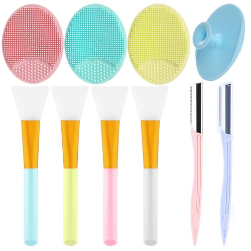 10 Pcs Silicone Face Mask Applicators With Silicone Face Scrubber And Razor For Women Face, Mask Applicator Tool, Face Exfoliator Scrubber, All Skin Types, Reusable