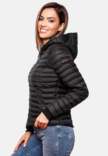 Navahoo Damen Übergangs Stepp Jacke mit Kapuze B348 [B348-Kimuk-Schwarz-Gr.L]