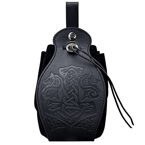 Medieval Viking Belt Pouch Black Faux Leather Belt Bag Retro Portable Drawstring Purse Renaissance Dice Bag for LARP Ren Faire - Image 2