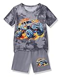 LPHGFZA Boys Clothes 2-Piece Summer Outfit 3D Car Print Tie-Dye T-Shirt & Elastic Waist Shorts for Kids Clothing Set 5-11Y