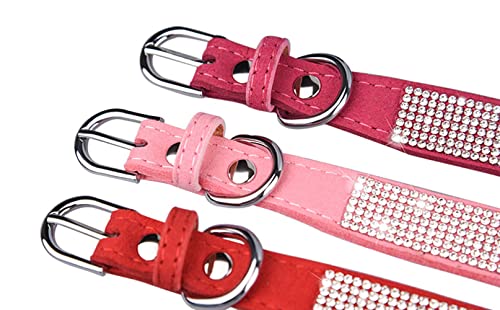 Hundehalsband mit Strasssteinen, süßes glitzerndes Leder-Katzenhalsband mit Kristalldiamanten, für kleine/mittelgroße/große Haustiere, Welpen, Kätzchen, Rosa XS