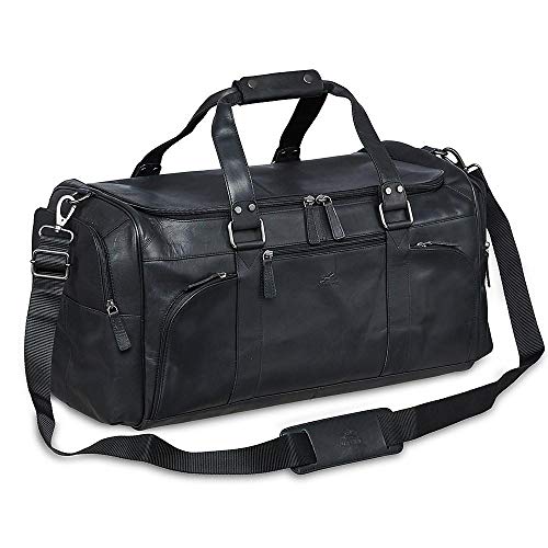Top Grain Oily Waxy Buffalo Leather Duffle Bag, Black, 23