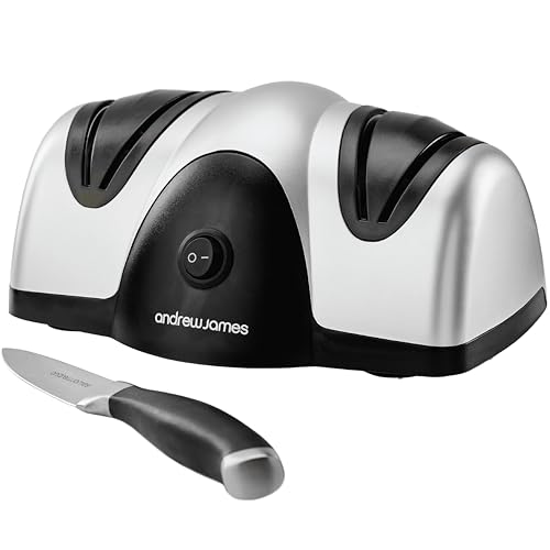 Andrew James Electric Knife Sharpener | Professional Knives Sharpener for Kitchen Knives & Chefs Knives | Electric Knife Sharpeners with 2 Grinding Wheels | Grinds Sharpens and Hones Blades