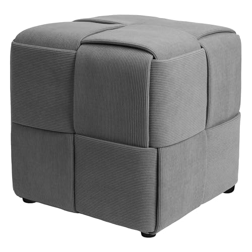 Madera Nieve Taburete Puff Cuadrado de Pana 40x40x40 cm – Reposapiés Otomano Tapizado, Asiento Cubo Moderno para Salón, Dormitorio y Entrada, Diseño Elegante y Cómodo, Gris