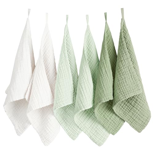Image of Konssy 6 Pack Face Cloths, 100% Muslin Cotton Wash Cloth for Washing Face | 11 inch x 11 inch Facial Washcloths for Women, Soft & Reusable, for Sensitive Skin, Makeup Remover Cloths for Daily Cleansing