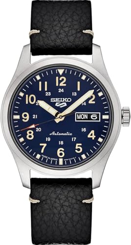 Seiko Relógio masculino esportivo SRPG39 Seiko 5, preto, 39,4 mm, aço inoxidável